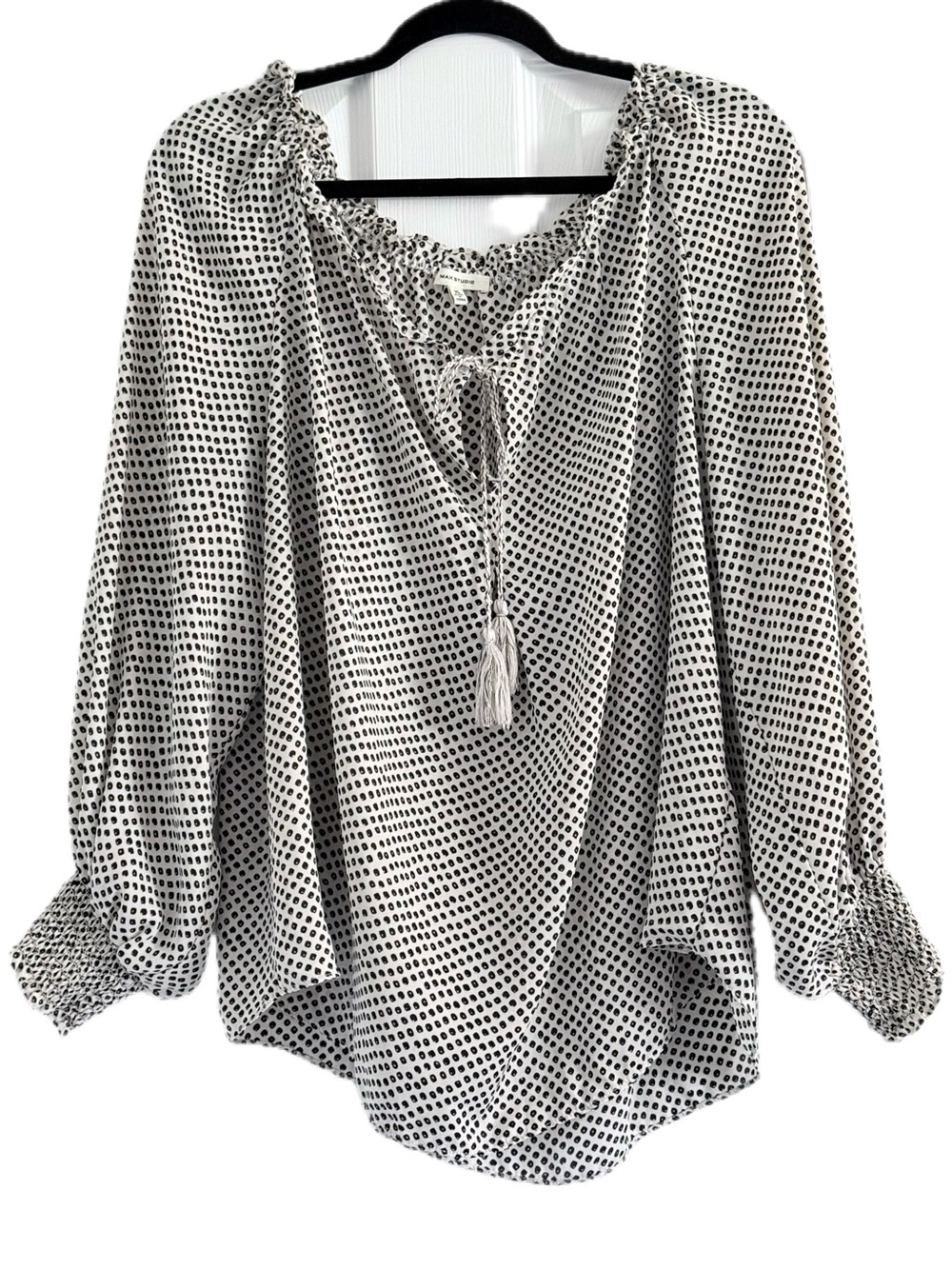 Max Studio Black & White Polka Dot Peasant Blouse XL